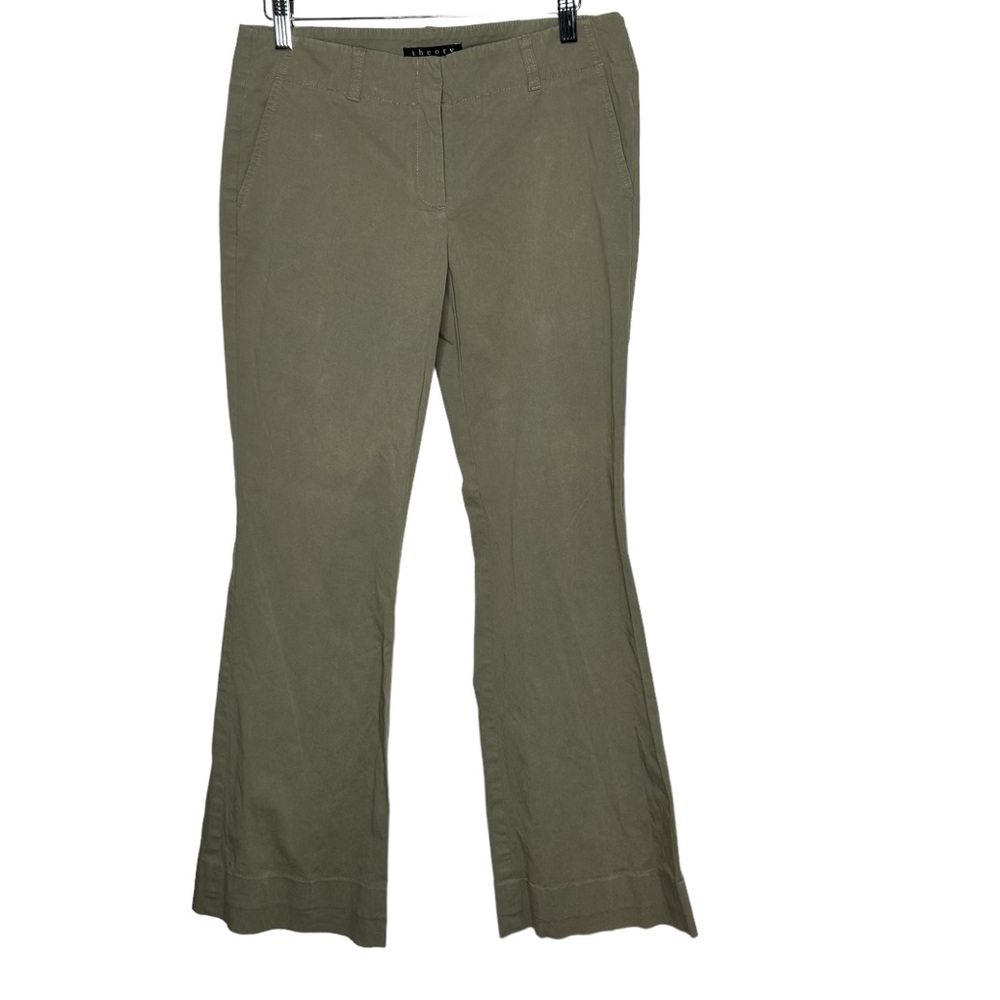 Theory Women’s Khaki Dress Pants Size 6 Hemmed Flat Front